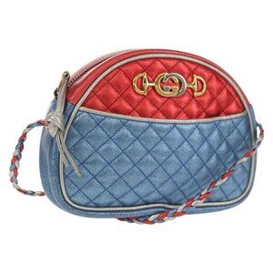 GUCCI Zumi Shoulder Bag Leather Outlet Blue Auth 154069V